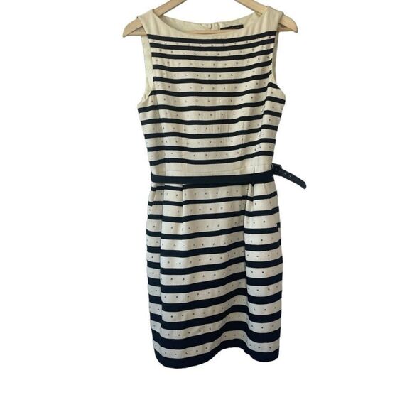 Nanette Lepore Champagne/Black Rhinestone Trim Sheath Dress Sz 6 - Picture 2 of 9